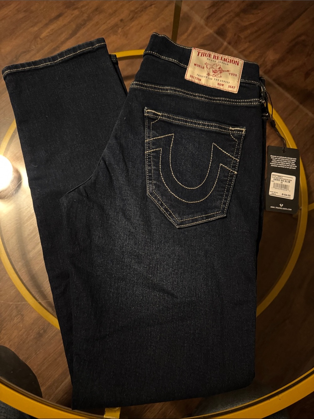 True Religion Men’s Dark Indigo Jeans with Contrast Stitching